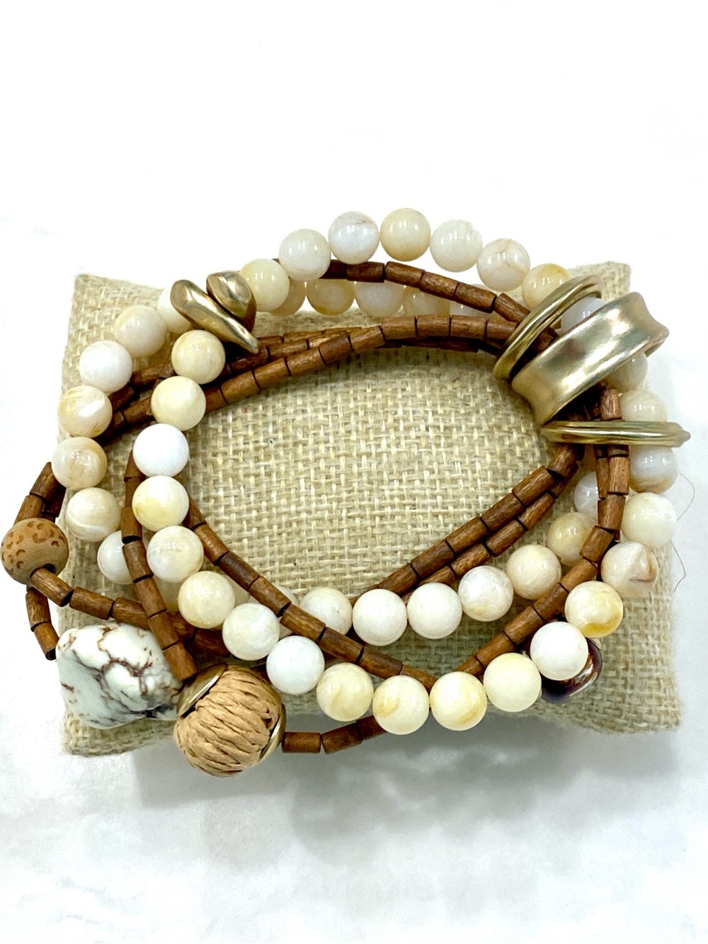 Neutral Cream & Brown Layered Beaded Bracelet